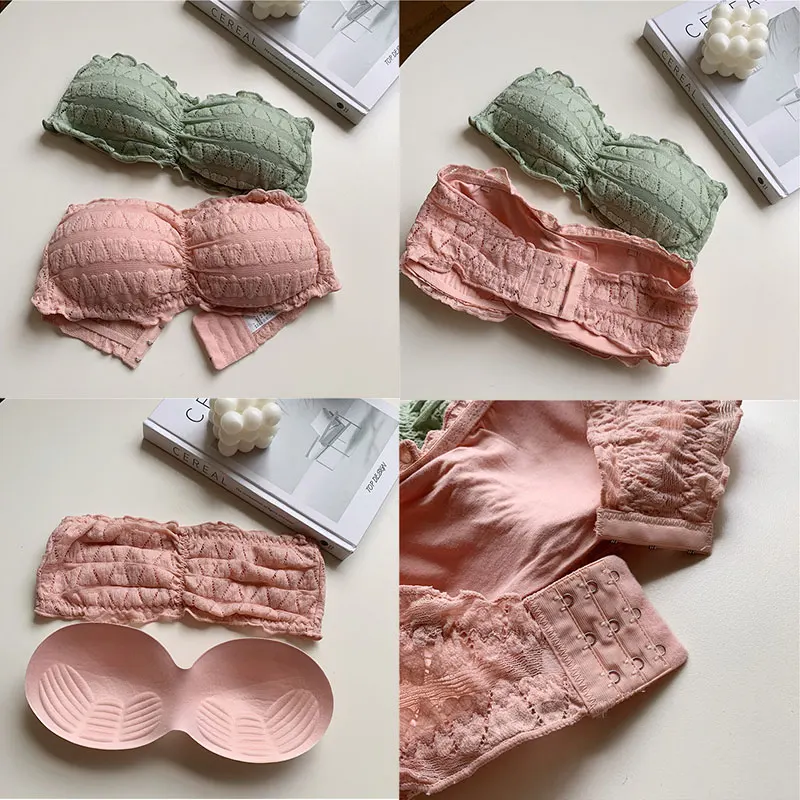 2021 Female Summer Crop Tank Top Women Fashion Deep V Lace Bras Embroidery Floral Tank Top Bra Wrapped Chest Camisole Padded Bra