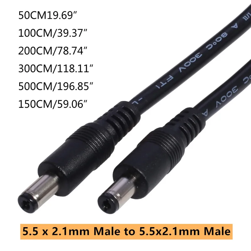 DC 전원 플러그 케이블, 5.5x2.1mm 수-5.5x2.1mm 수 어댑터 커넥터, 와이어 연장 전원 공급 케이블, 라우터용 LED 조명