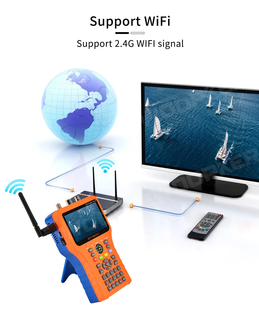 Satellite Locator Tester DVB S2 DVB-T2 AHD H.265 Sat Finder DVB-S2/T2/C Meter V8 Finder Pro 2 satellite signal finder