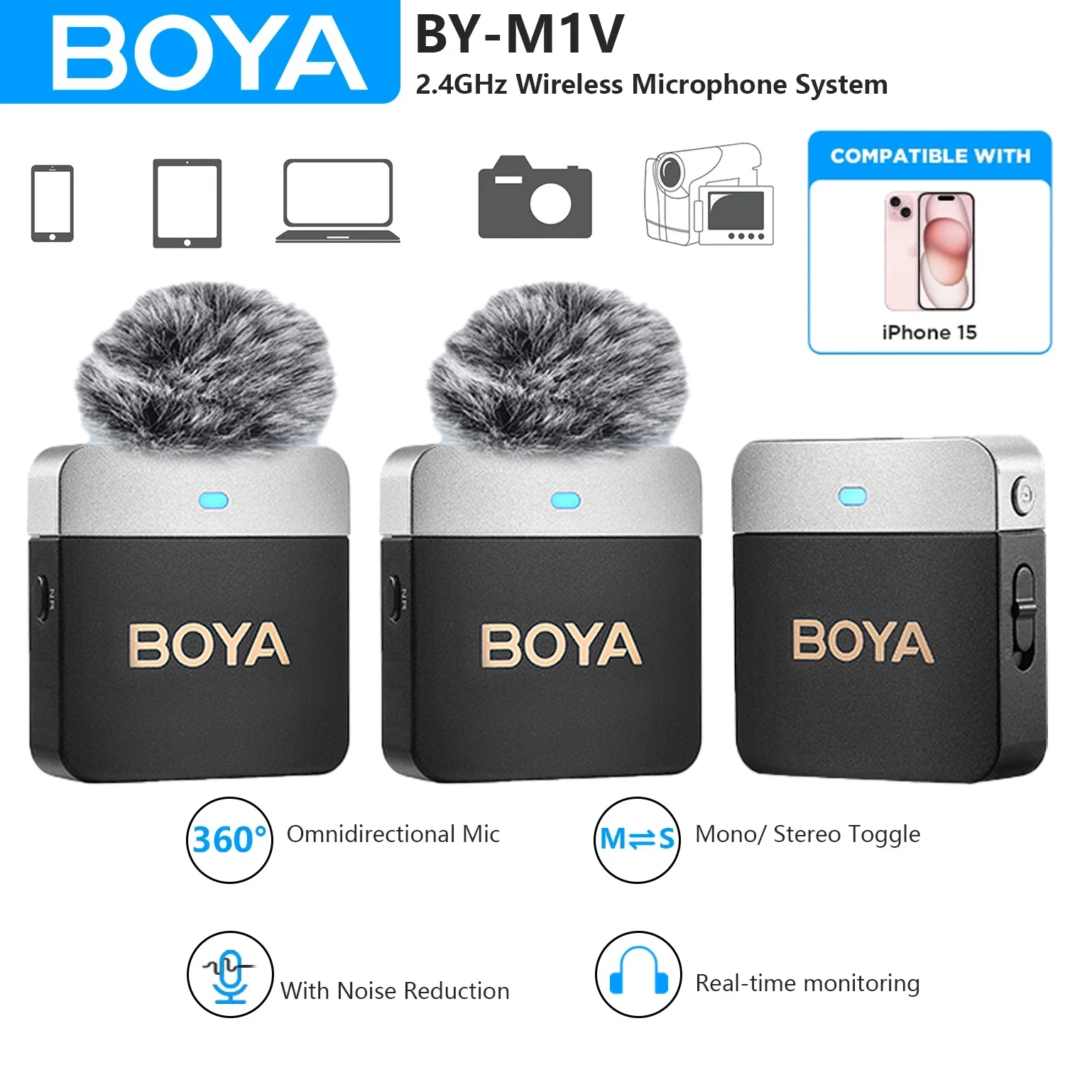 BOYA BY-M1V Microfone de lapela sem fio de lapela para iPhone iOS Android Câmeras DSLR Smartphone PC Computador Laptop Microfone condensador profissional para gravação do Youtube Transmissão ao vivo Vlog Entrevista