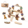 Children Montessori Toy Wooden Animal Balance Blocks Board Game Wood Animal Educational Stacking Building High Block Constructor 1
