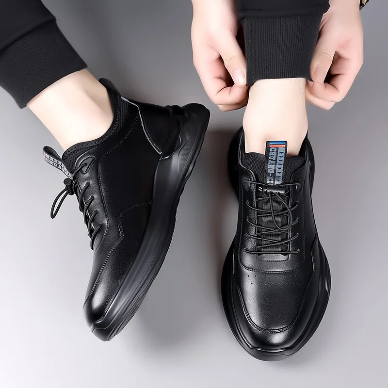 Seasons Fashion Casual Men's Shoes Designer New Soft Sole Hollow Male Leather Shoes Solid Color Elastic Belt Men's Sneakers