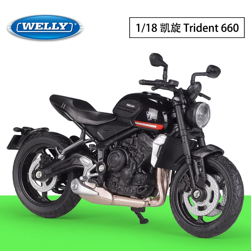 WELLY 1:18 Triumph Trident 660 Simulation Alloy Finished Motorcycle Model Children Car Model Toys For Boys Birthday Festive Gift