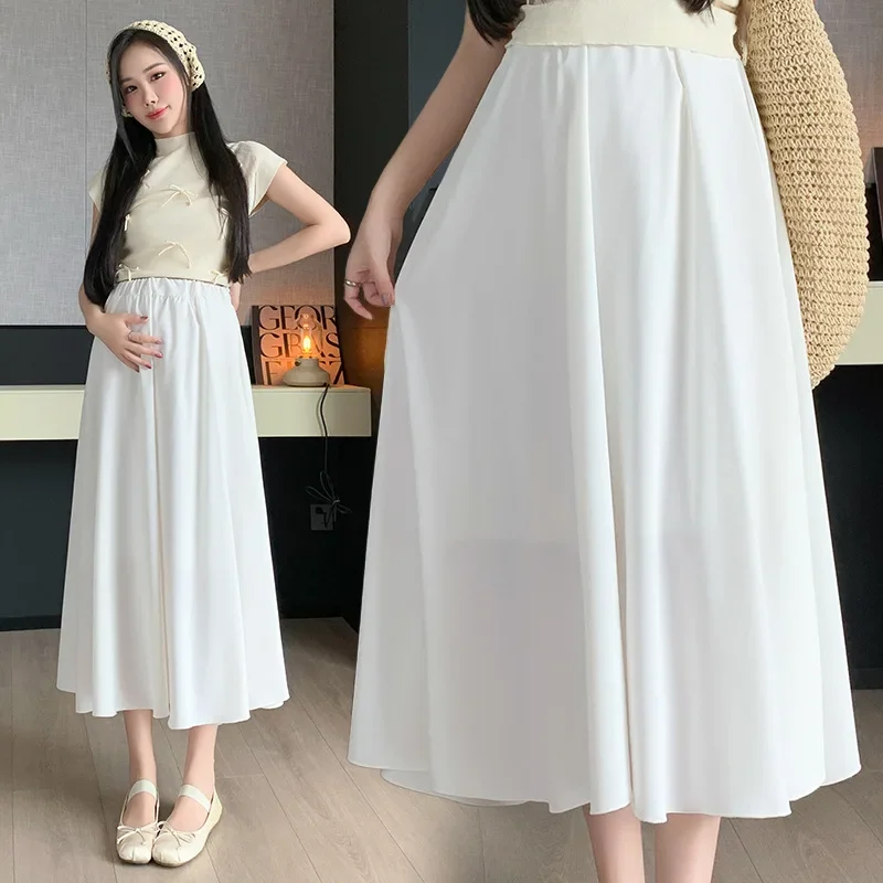 Spring Summer High Waist Pregnant Women Skirts Long Loose A-line Maternity Chiffon Skirt Pregnancy Skirts