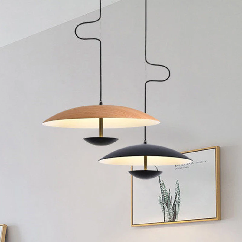 Nordic Designer Led Pendant Lights for Restaurant Dining Tables Kitchen Wood Grain Black Chandelier Home Decor Light Fixture