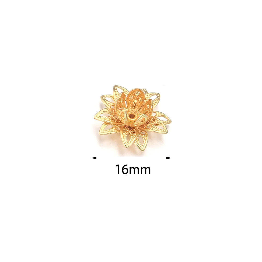 10 Stück 16 mm Metall-Lotusblumen-Perlenkappen, lose Abstandshalter-Endperlenkappen für Schmuckherstellung, DIY-Bastelarbeiten, Ohrringe, Halsketten, Zubehör – Detail 1