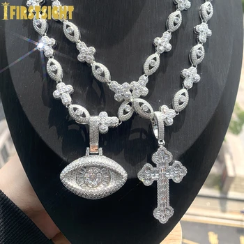 2025 New Eye Cross Necklace Iced Out Bling Silver Color Cubic Zirconia Charm Tennis Chain for Men Women Hip Hop Jewelry 1