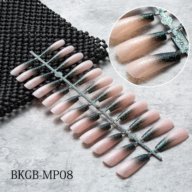 False Nail Gradient Pink Glitter Powder Designs Artificial Nail Tips Detachable Fake Nail Decoration Press on Nails Art