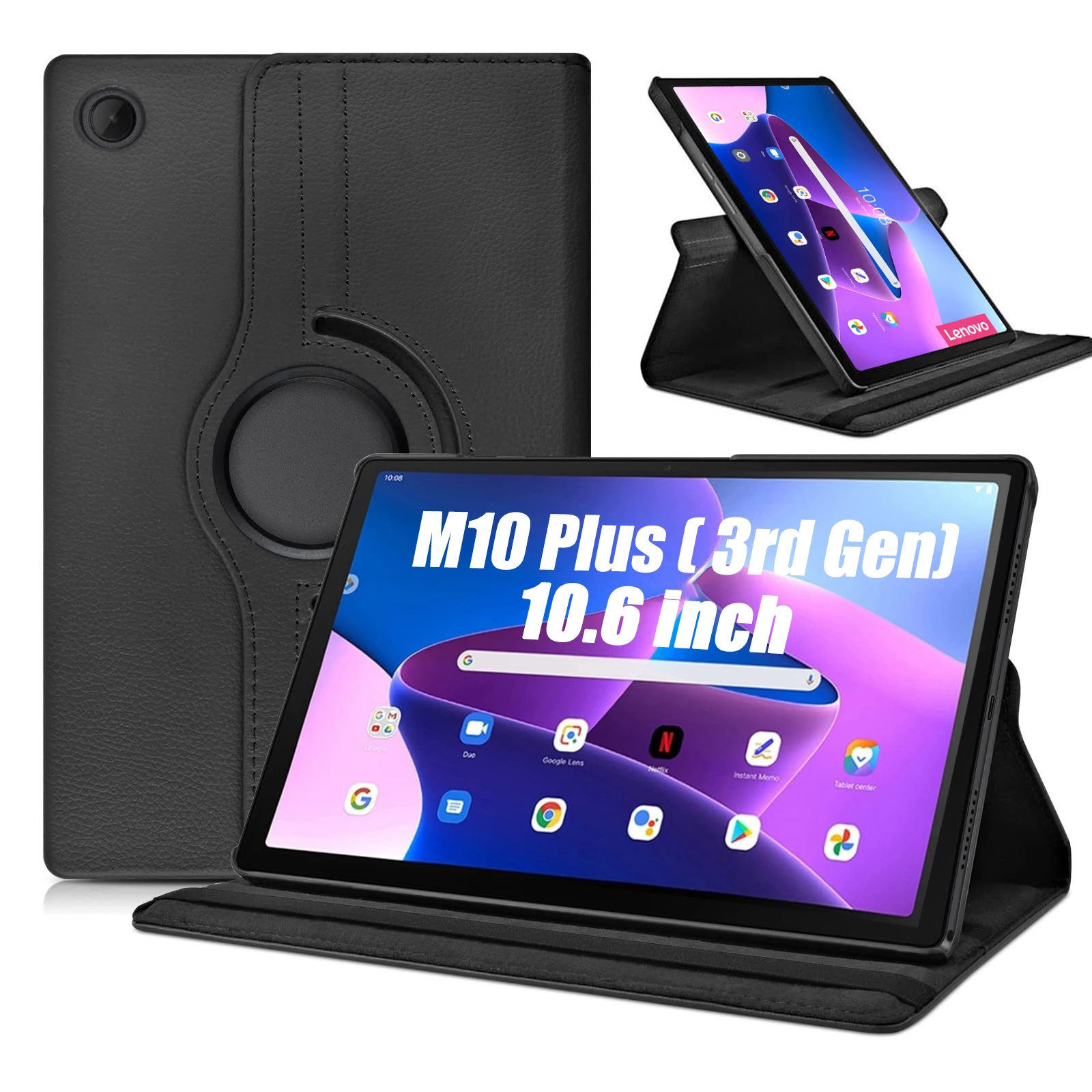 

Case for Lenovo Tab M10 Plus (3rd Gen) 10.6" 2022 TB125FU Ultra Thin Leather Cover Sleep Wake Function 360 Rotating Stand Case