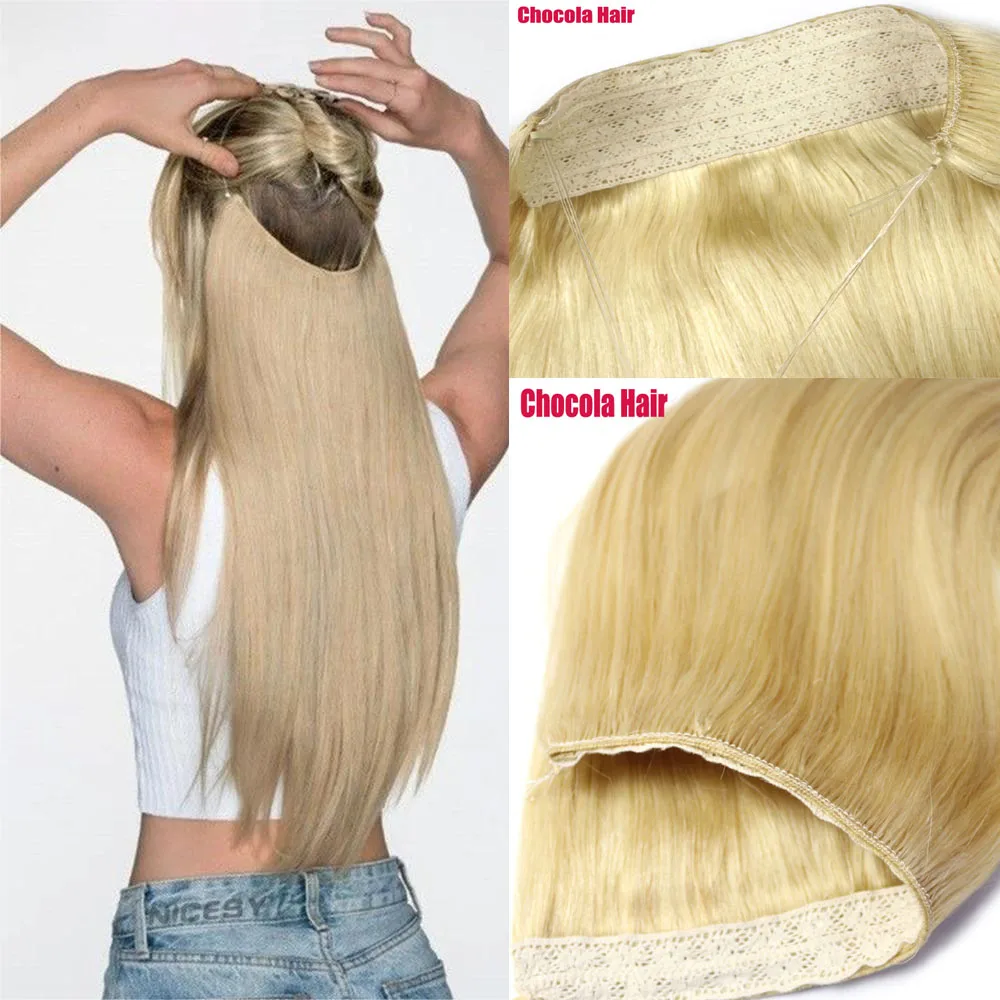 Halo Hair Extensions Human Hair Wire Human Hair Natural Straight Hairpiece  Hair Extension Invisible Fish Line