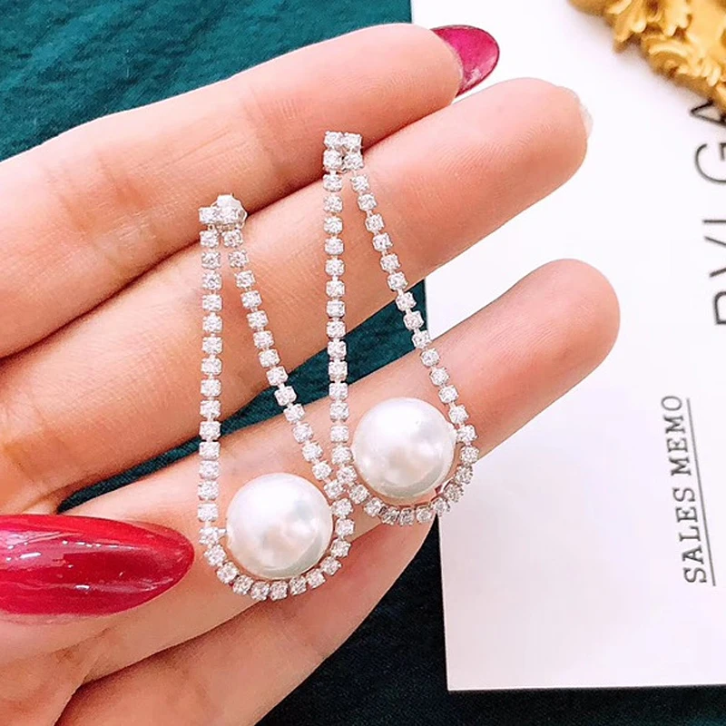 

MeiBaPJ 9-10mm Natural White Pearls Fashion Drop Earrings 925 Silver Empty Tray Fine Wedding Jewelry for Women