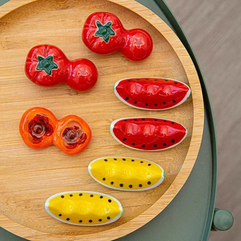Creative Fruit Chopstick Holder Ceramic Simulation Food Knife Spoon Fork Tableware Holder Chop Stick Rack Kitchen Table Decor