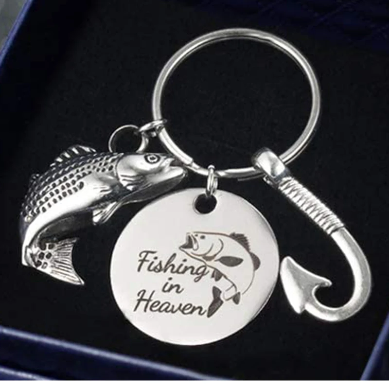 Fishing in Heaven Cremation Urn Keychain Stainless steel Fish Hook Memory  Key Tag Urn Memorial Keychain-Ashes Keepsake Jewelry