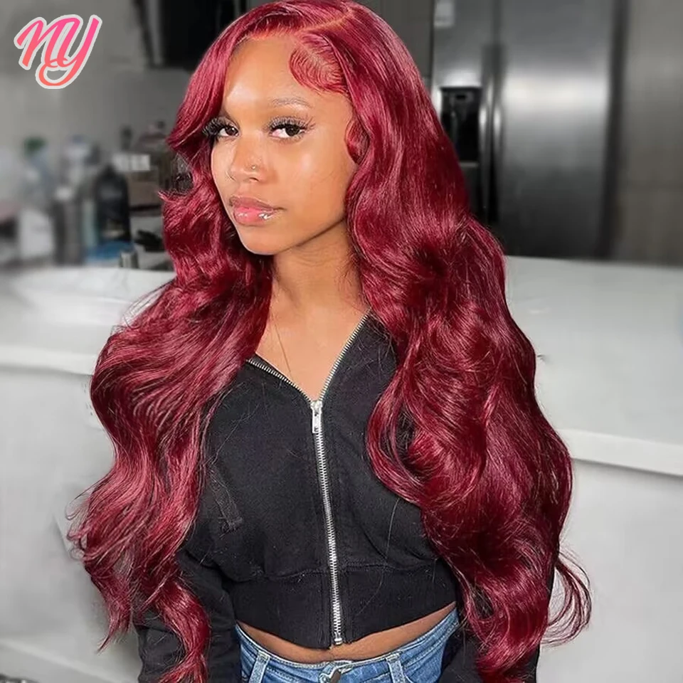 99J Burgundy Body Wave Wigs Human Hair Lace Frontal Wigs 13x4 Transparant HD Lace Front Wig 32 34inch Red 5X5 Lace Closure Wig