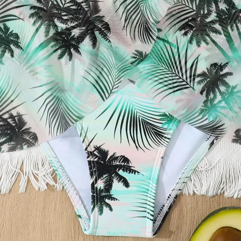 Kids Swimwear Bathing Swimming Swim Suit Beachwear 2 Pieces Children Girls Tropical Print Bikini Set