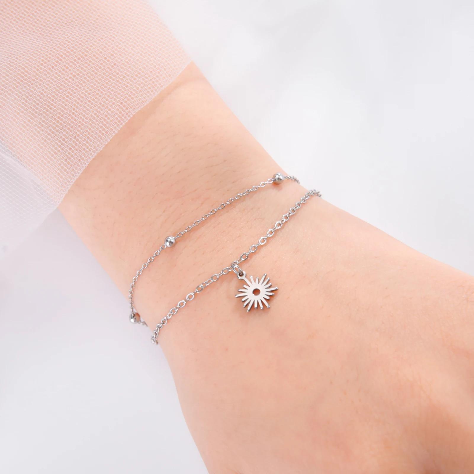 Skyrim-Inspired Sun and Moon Charm Double-Layer Bracelet – Stainless Steel Jewelry Gift