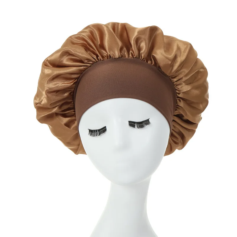 Women Night Sleep Hair Caps Silky Bonnet Satin Double Layer Adjust Head Cover Hat Shower Cap for Curly Hair Styling Accessories 4