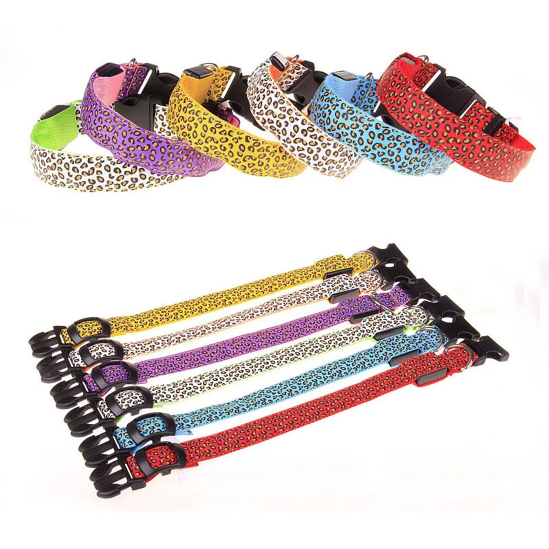 Pet LED Luminous Collar For Dog Adjustable Leopard Glow Cat Collar Night Safety Teddy Golden Retriever For Walking Dogs dog collar pet collar