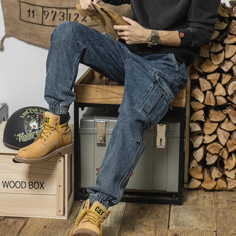 New Casual Pants Tooling Pants Spring and Autumn Jeans Men's Loose Leggings Ripped Jeans Baggy