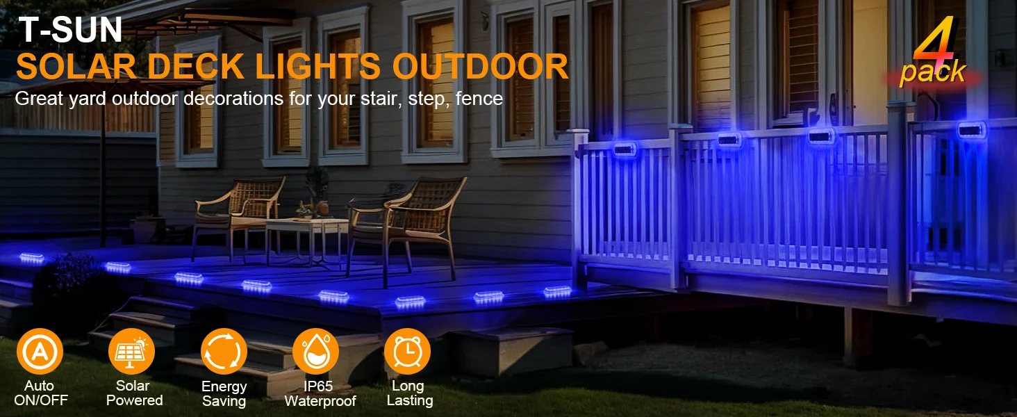 Description Picture 2 of item4PCS Solar Buried Light IP65 Waterproof Outdoor Underground Solar Deck Light 16LEDS Blue Stair Driveway Path Decking Light