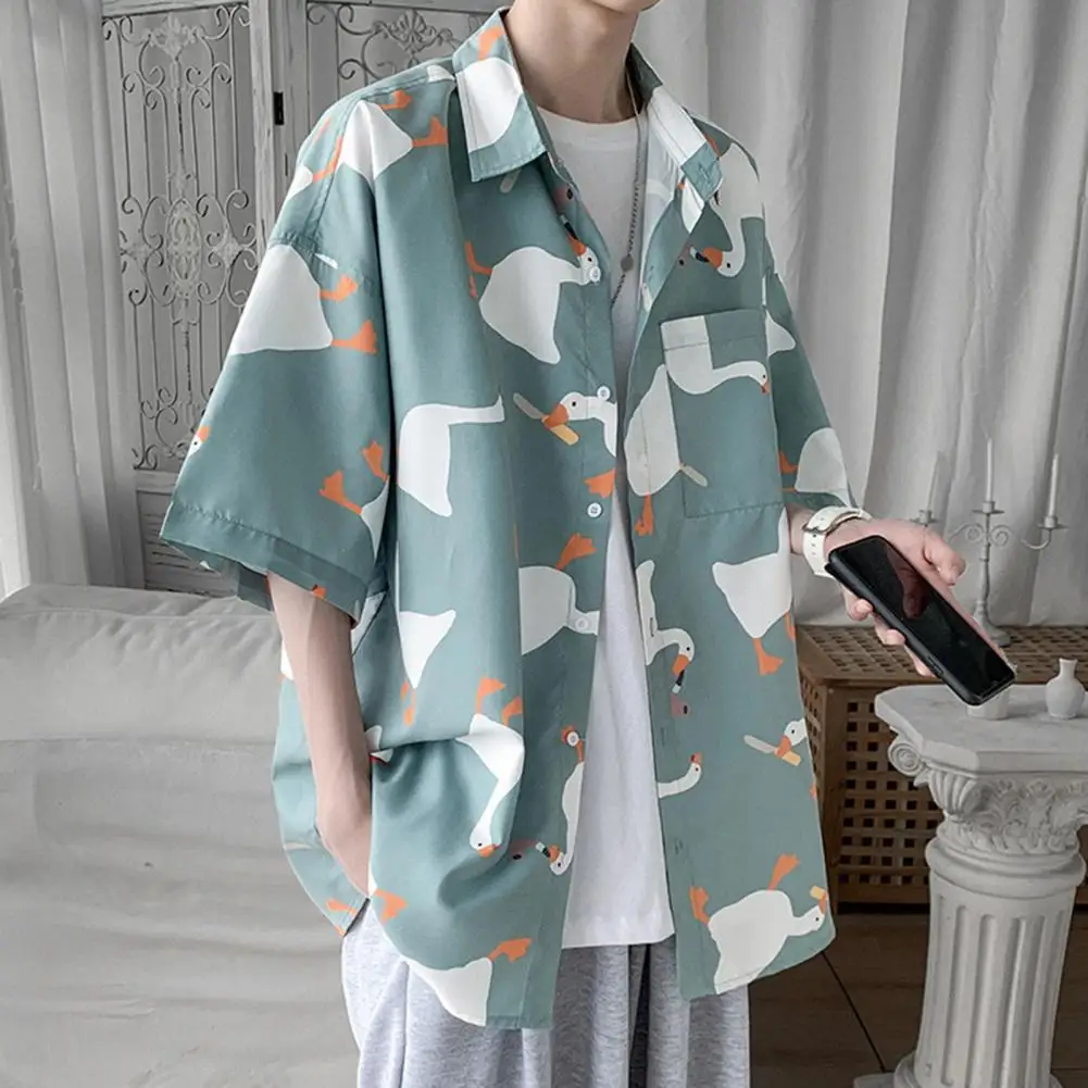 

Casual Loose Fit Shirt Men's Summer Hawaiian Shirt with Cartoon Animal Print Loose Fit Quick Dry Fabric for Vacation Beach Wear