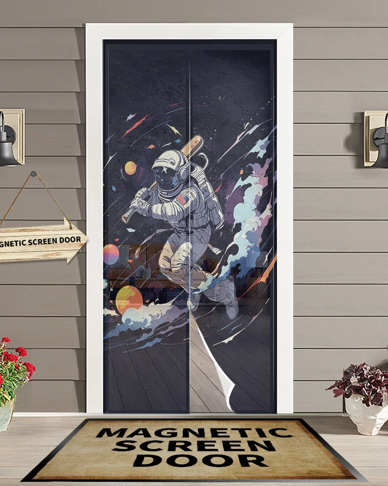 

Sports Style Astronaut Baseball Magnetic Door Curtain Summer Living Room Bedroom Home Anti-mosquito Screen Door Curtain