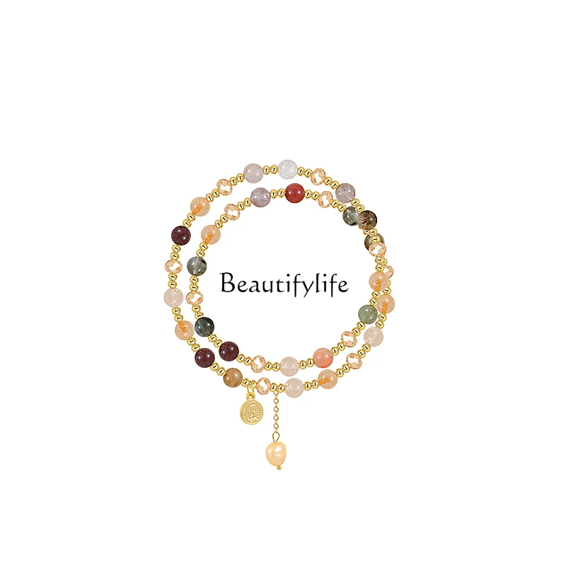 

Double-Layer Citrine Beaded Bracelet for Girls Special-Interest Design Exquisite High-Grade Crystal Bracelet Bracelet