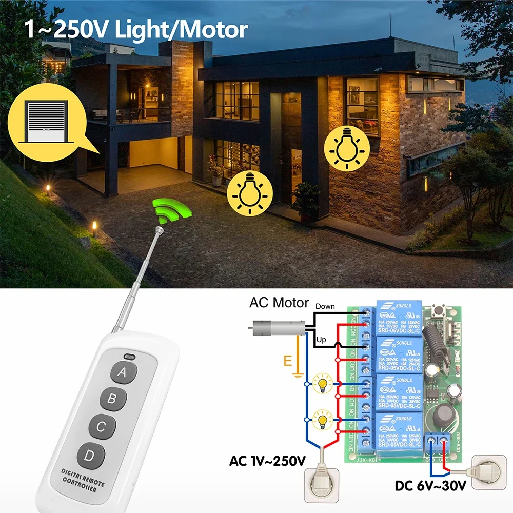 RF   ġ, 433MHz DC 6V 12V 24V ǽ  10A  ù, 500m ۽ű,  ¦  LED