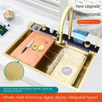 อ่างล้างจานครัวแบบชามเดี่ยวขนาดใหญ่ ทำด้วยมือ ผลิตจากสแตนเลส 304 ยี่ห้อ Golden Whale พร้อมหน้าจอแสดงผลดิจิตอล สำหรับขายส่ง 4