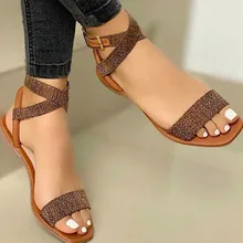 

Summer New Plus Size Women Flat Sandals Casual Women's Ladies Fashion Peep Toe Flat Buckle Sandals Women Sexy Outside