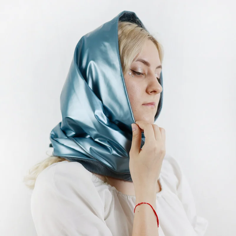 Headscarves for Women Faux leather kerchief Bandana Soft Head Wear Headcover Waterproof Neck Wrap with Snaps