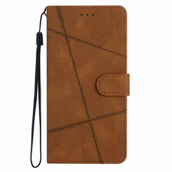 Elegant Line Flip Phone Case with Cash Wallet Coque for Redmi K80 Pro 5G (Brown PA)