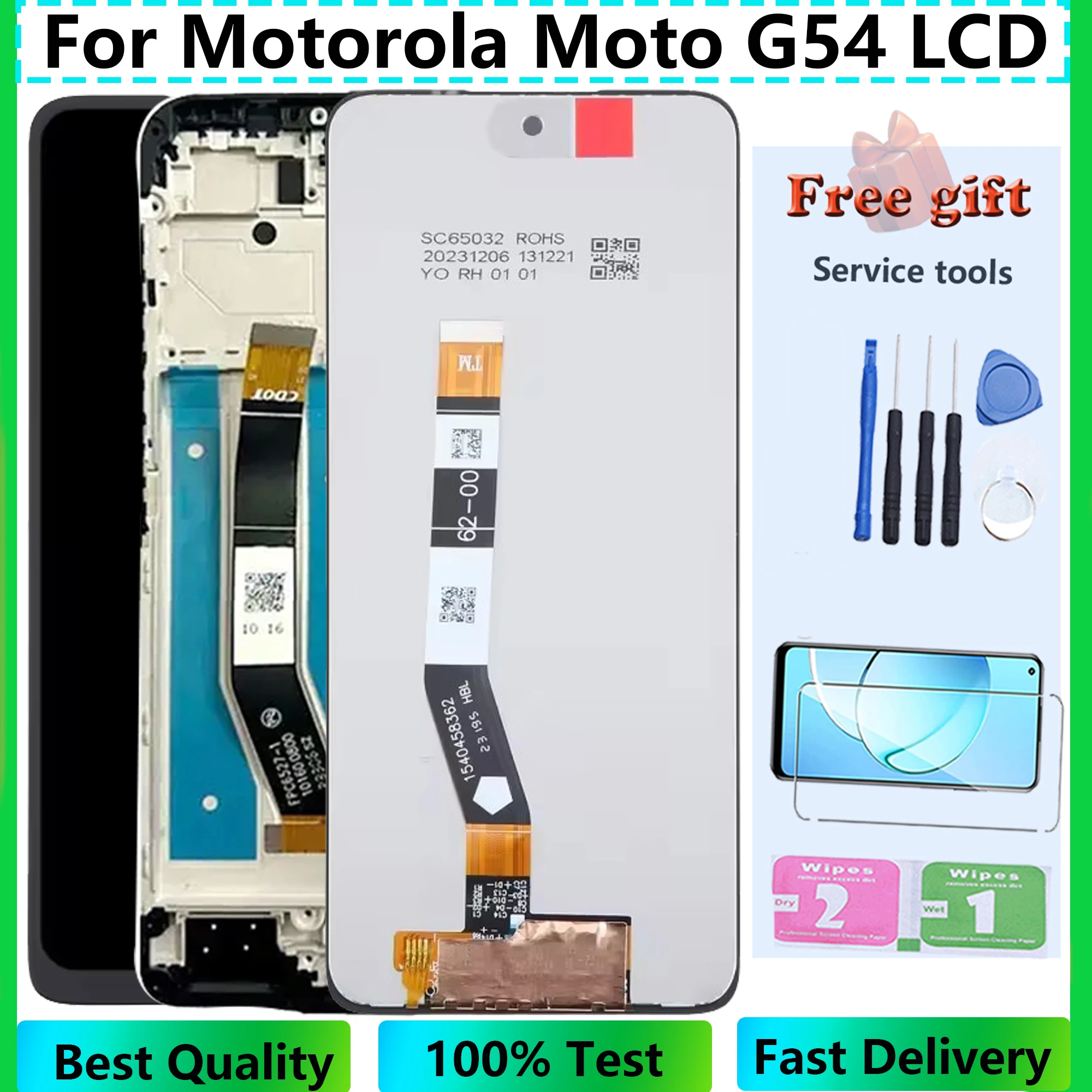 ЖК-дисплей Pantalla для Motorola Moto G54 с рамкой, сенсорный экран, дигитайзер в сборе, запасные части