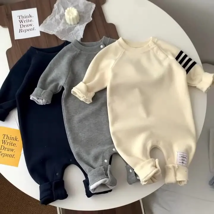 

2023 Korean Autumn Baby Boys Jumpsuit Cotton Long Sleeve Striped Pullover Stretch Infant Boys Romper Toddler Boys Bodysuit