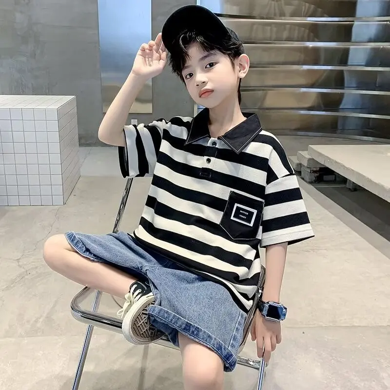 

Summer T-shirt Boy Girl Outfits Korean Clothes Top Fashion Striped T-shirt Clothes For Children Shirt