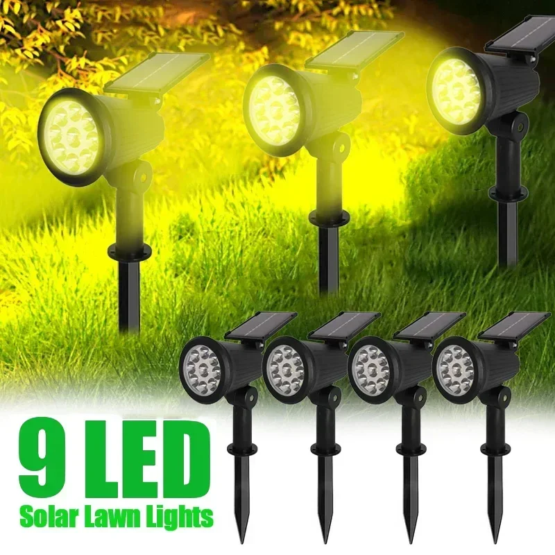 Solar LED Lights Solar Lights Garden Lighting Outdoor 9 LEDs Solar Spotlights IP65 Waterproof Brightness Adjustable for Garden Backyard Driveway Patio Lawn Decor