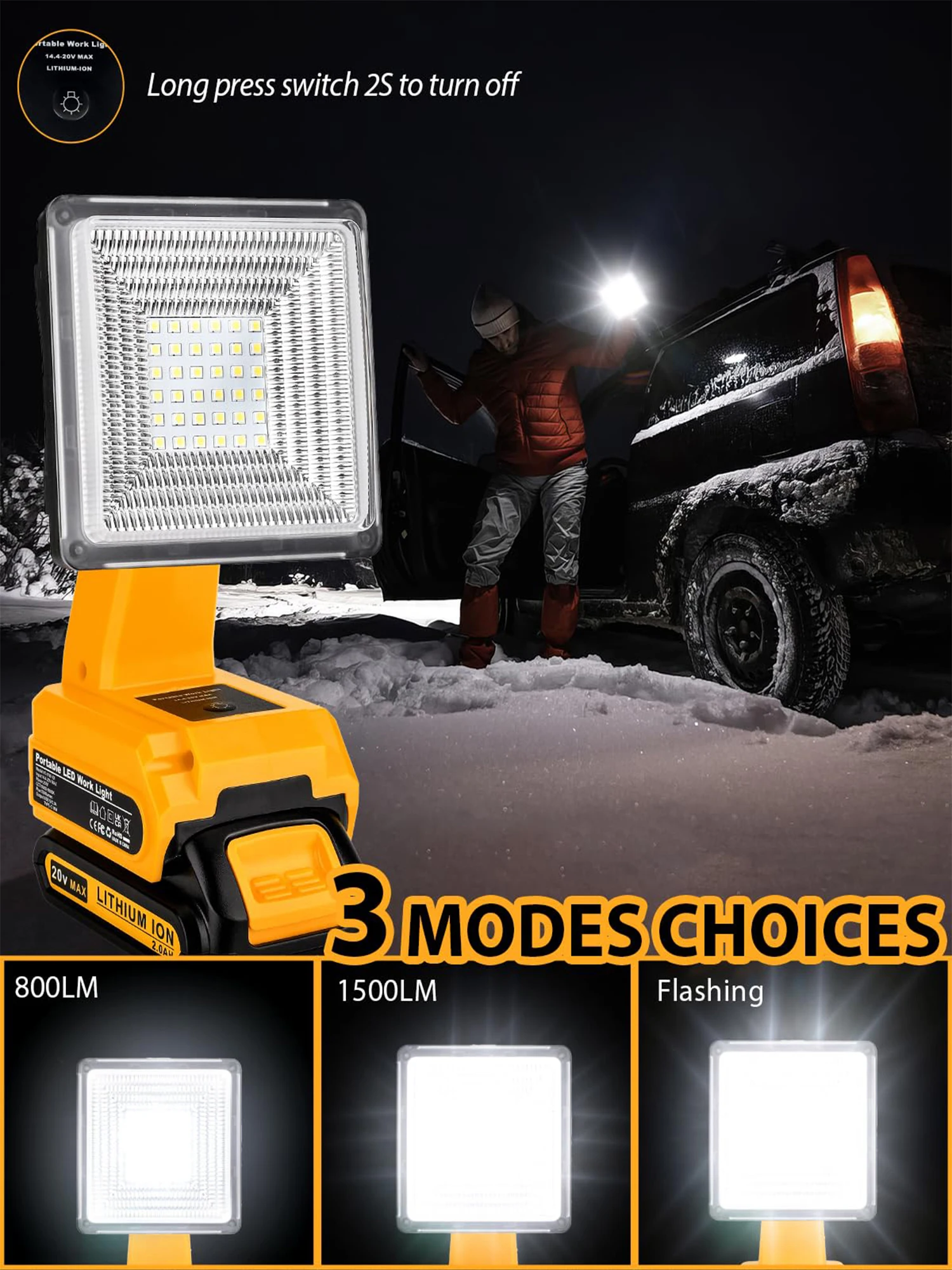 25W LED Work Light for Dewalt Battery Outdoor Flood Light with Fast Charging Por