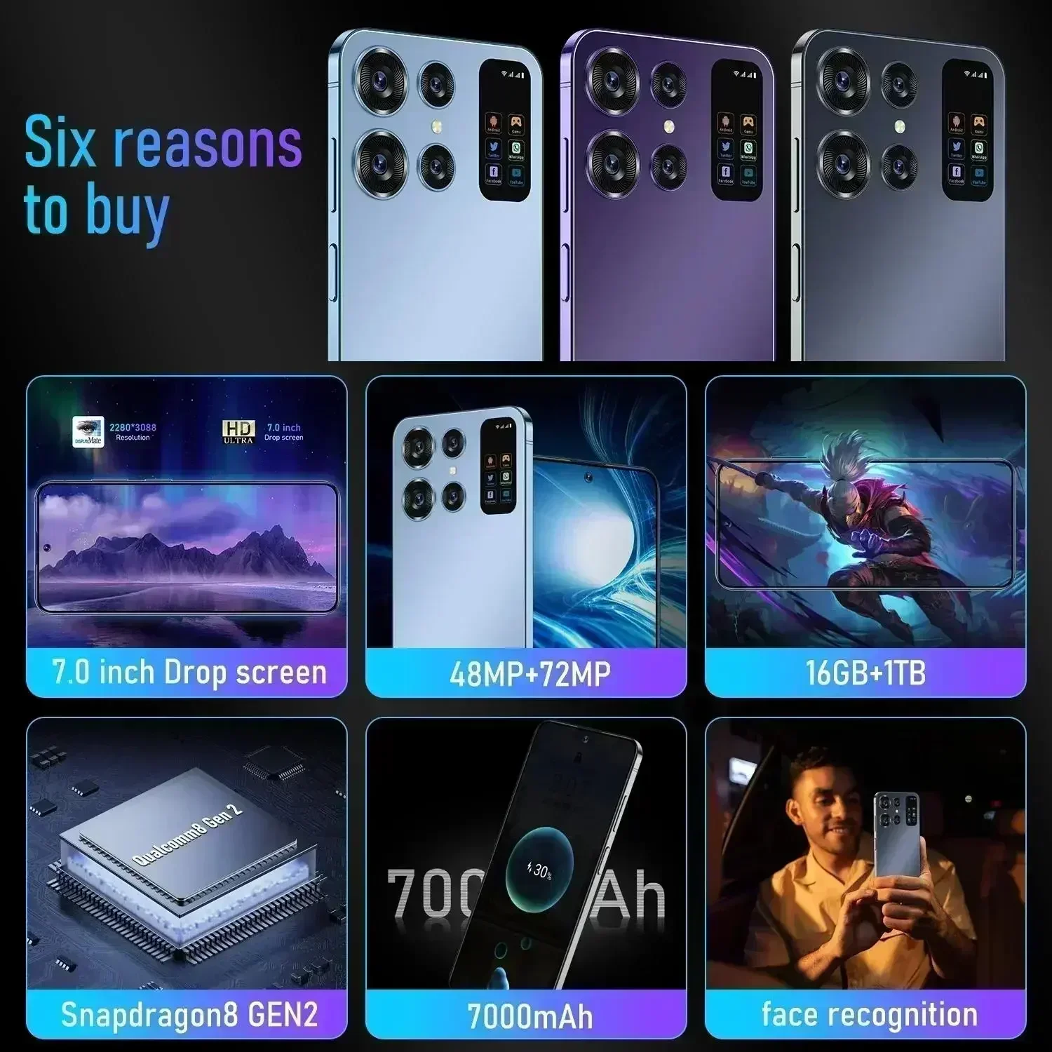 S24 Ultra 5G Smartphone 7.0 Inch Original Unlocked Mobile Phone 16GB+1TB 4G Dual SIM Card Mobile Phone Global Version Cell Phone