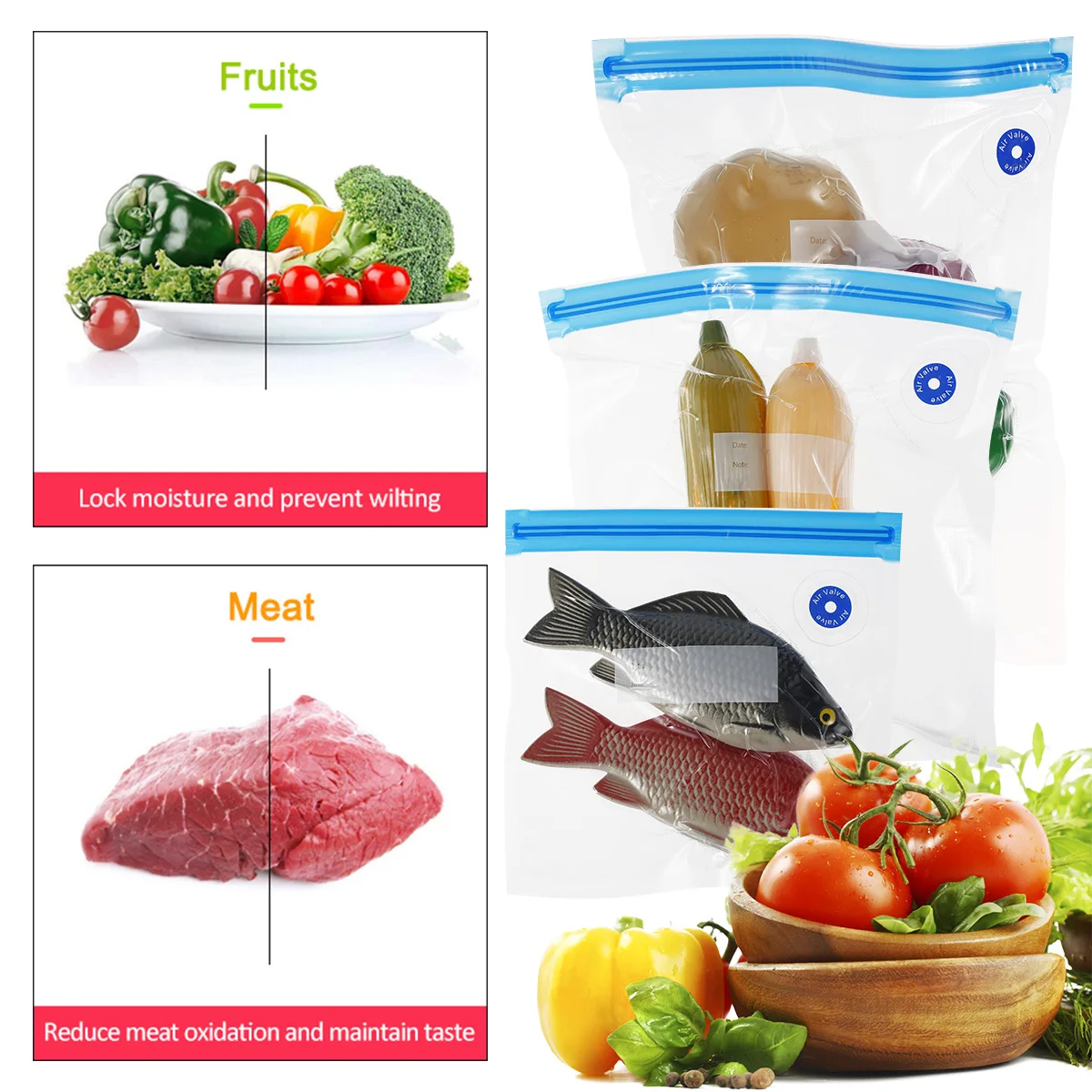 Vacuum Seal Bags vacuum seal bags vacuum bags 20Pcs Reusable Food-grade Plastics Sous Vide Bags Set With Hand Pump For Fridge Food Storage & Cooking