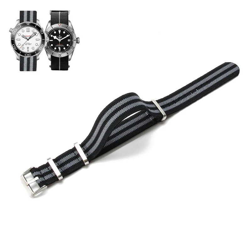 Premium NATO Nylon Watch Band - Black & Green, Sweat-Absorbent and Woven Design