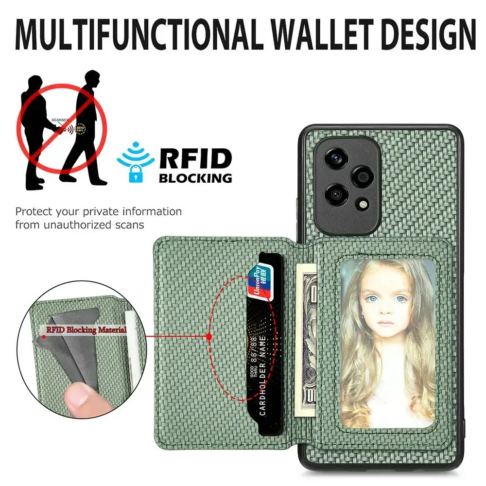 Leather RFID Wallet Case with Magnetic Closure for HONOR 200 Pro & Honor200 Lite Smart Cover