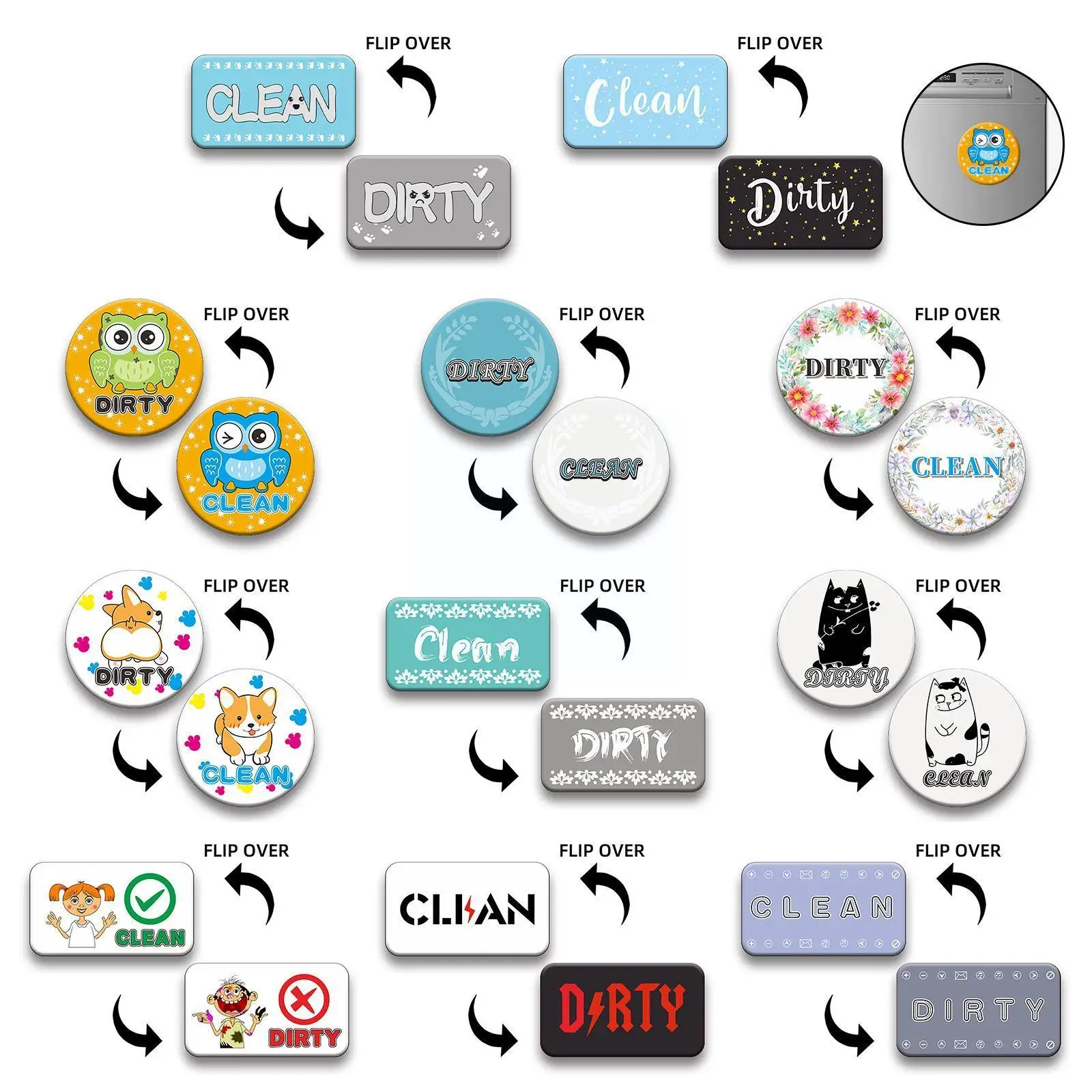 Refrigerator Magnets Round Magnetic Fridge Sticker Clean Dirty Instruction  Dishwasher Sticker Dishwasher Stylish Dual Use Mom - AliExpress