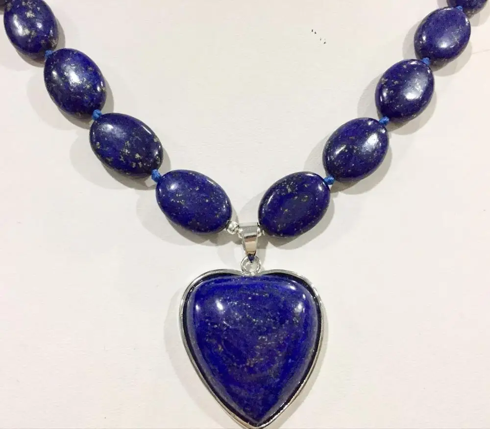 

new Natural lapis lazuli 13x18mm & Heart-shaped 30x30mm necklace pendants 18'' jade