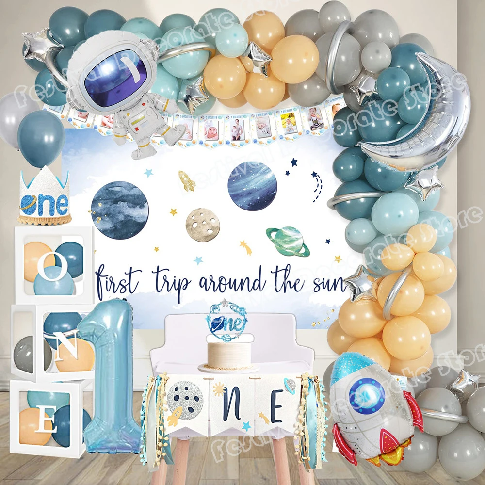 

104pcs Outer Space Sea Blue Balloon Garland Arch Rocket Astronaut Foil Balloons 1-9 Years Boys Kids Birthday Party Decorations