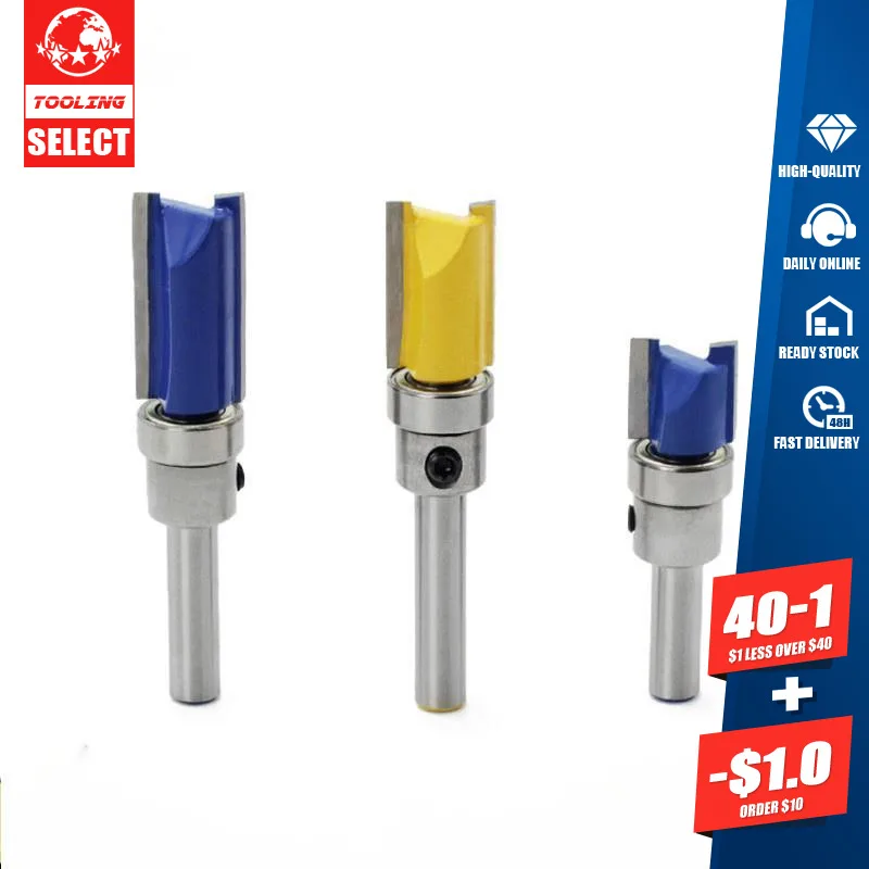 

6.35mm Handle Profile Trimmer Woodworking Tool Parts Router Bit For Wood Drill Bit Flat End Mills With Bearings