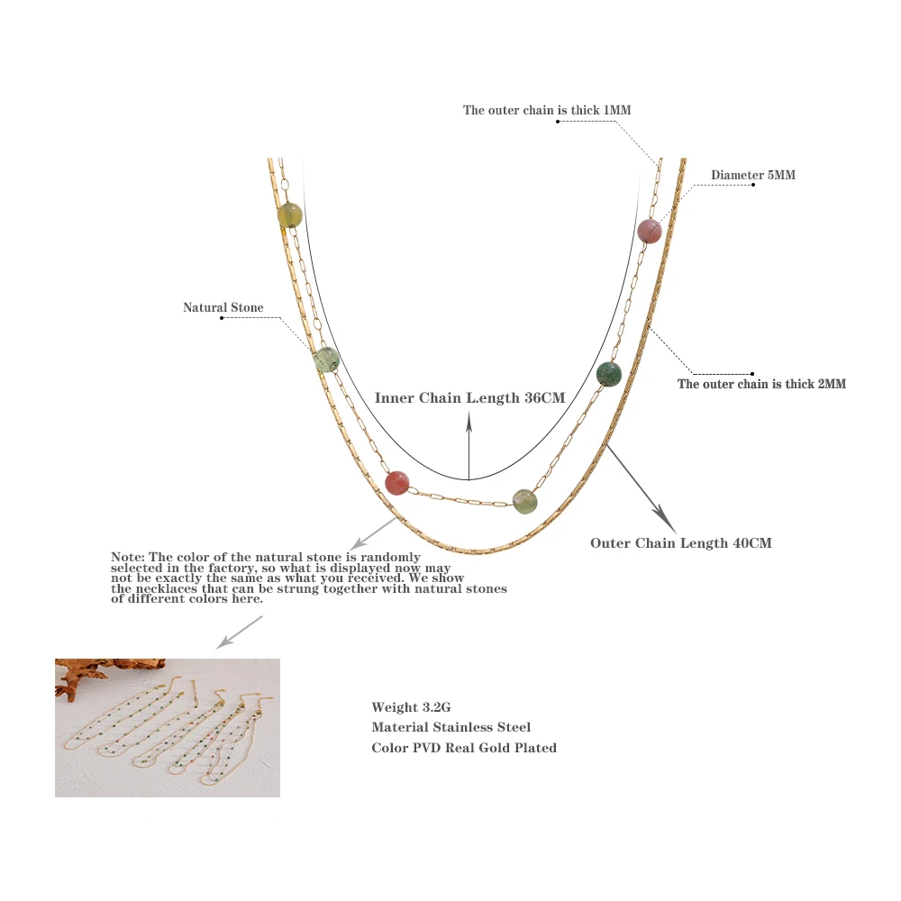 Natural Stone Double Chain Stainless Steel Necklace Charm - Image 6