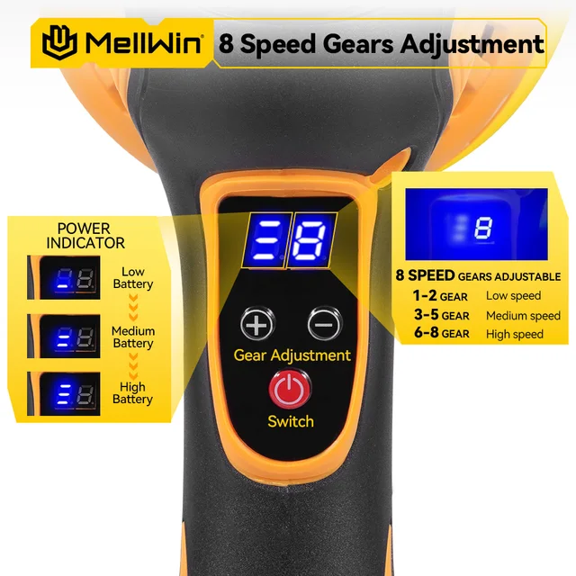 MELLWIN 125mm 8 Marce Display Digitale Cordless Auto Elettrica Lucidatore Auto Lucidatura Ceretta Levigatrice Per 12V Batteria 4