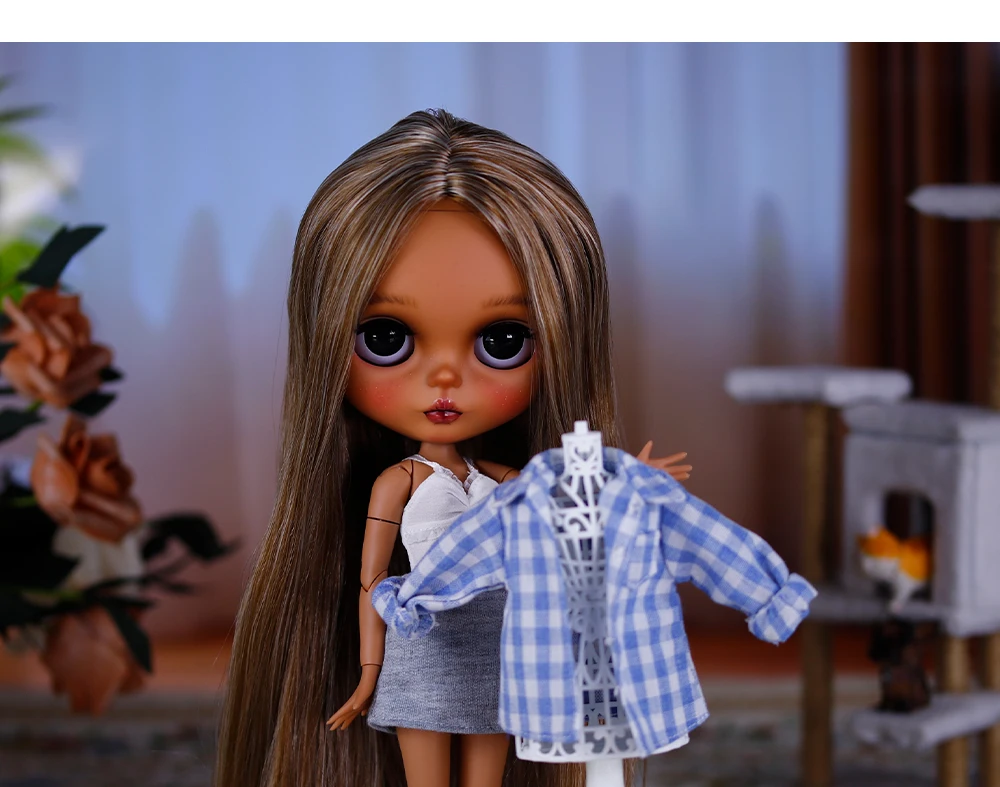 Anjelica – Premium Custom Neo Blythe Doll with Multi-Color Hair, Dark Skin & Matte Cute Face 13