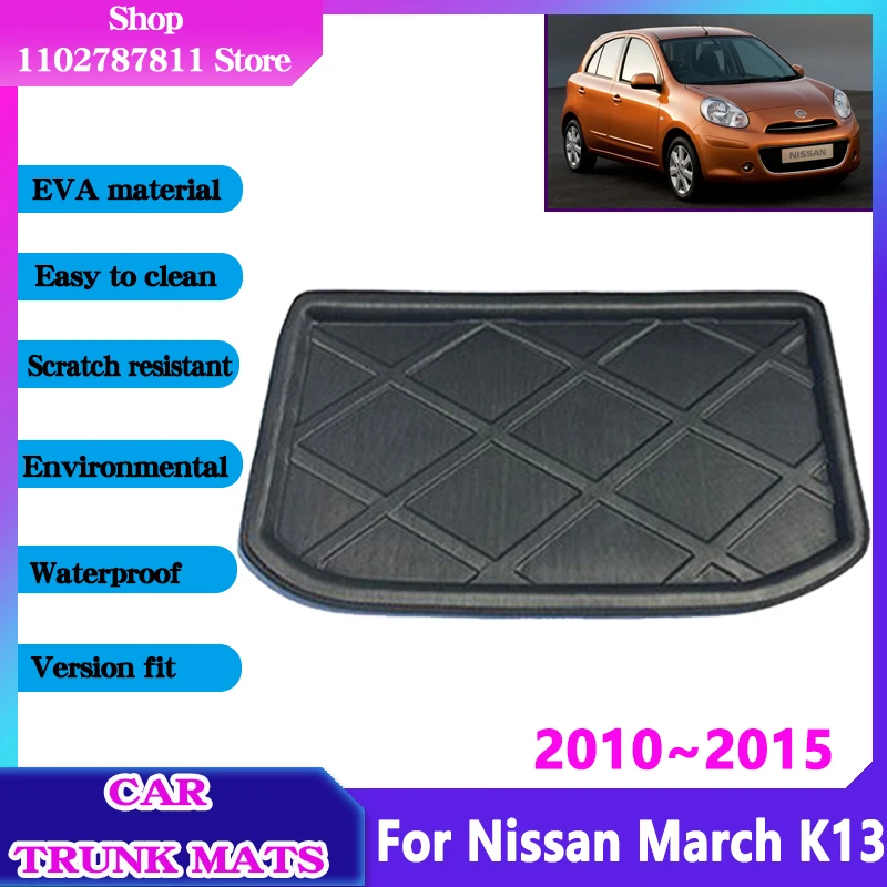 For Nissan March K13 Accessorie Micra 2010~2015 Car Trunk Floor Mat  Waterproof Protect Liner Slip Cargo EVA Material Storage Pad