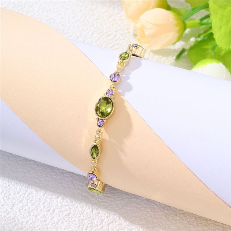 Charm Female Olive Green Purple Zircon Stone Round Bracelet Gold Silver Color Adjustable Wedding Jewelry For Women